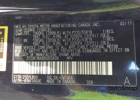 2011 Lexus Rx 350 из США, поврежденный, VIN 2T2ZK1BAXBC055606